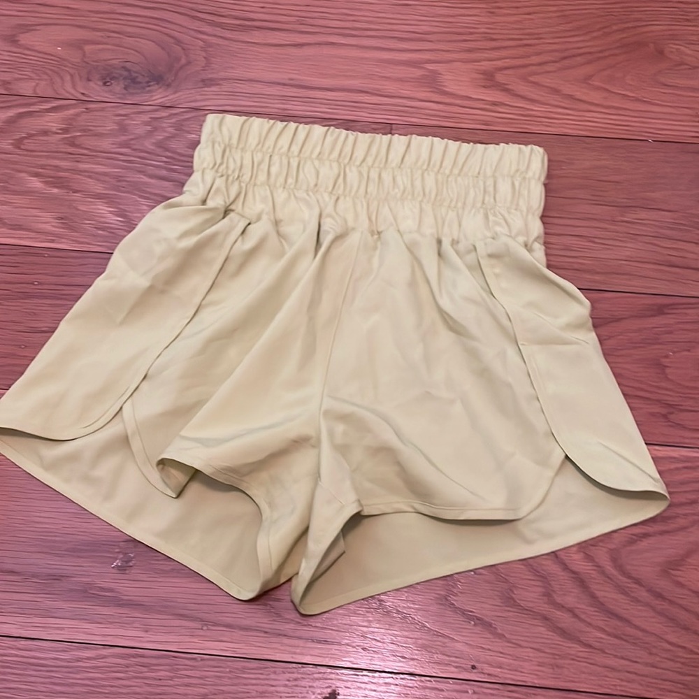 High waisted, lime, green, athletic shorts